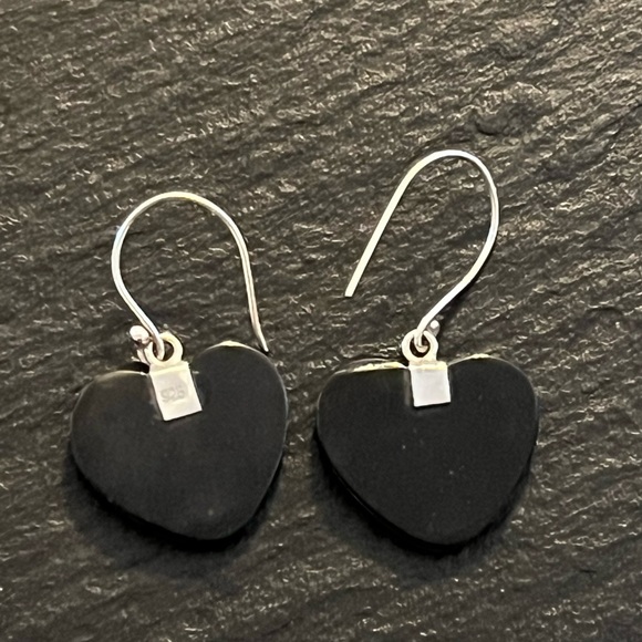 Abalone Shell Sterling Silver 925 Heart French Hook Earrings - Picture 6 of 13